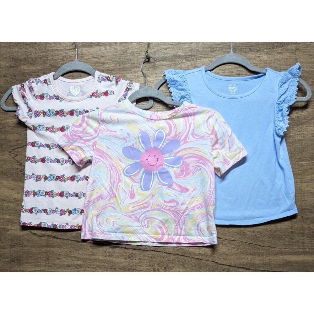 Girls Size 7 Tops Short Sleeve T Shirts Lot Of 3 Summer Spring Flower Ruffle